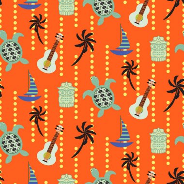 Hawaii beach turuncu sorunsuz vektör desen.