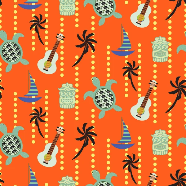 Hawaii beach orange seamless vector pattern. — Stock Vector