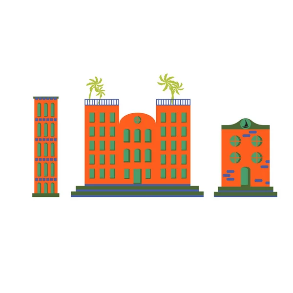 Hotel edifícios vetor desenho animado conjunto plano . —  Vetores de Stock