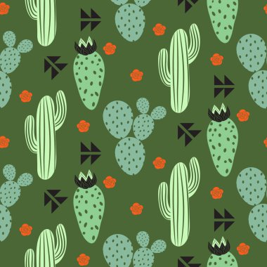 Kaktüs bitki vektör seamless modeli. Soyut hipster çöl doğa kumaş baskı.