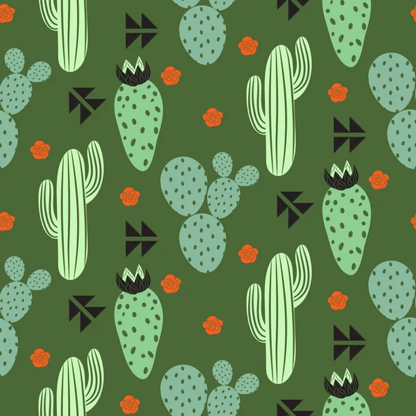 선인장 식물 벡터 완벽 한 패턴입니다. 추상 hipster 사막 자연 직물 인쇄. — 스톡 벡터