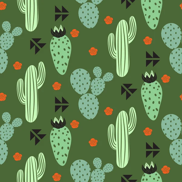 Cactus planta vector patrón sin costura. Abstracto hipster desierto naturaleza tela impresión . — Vector de stock