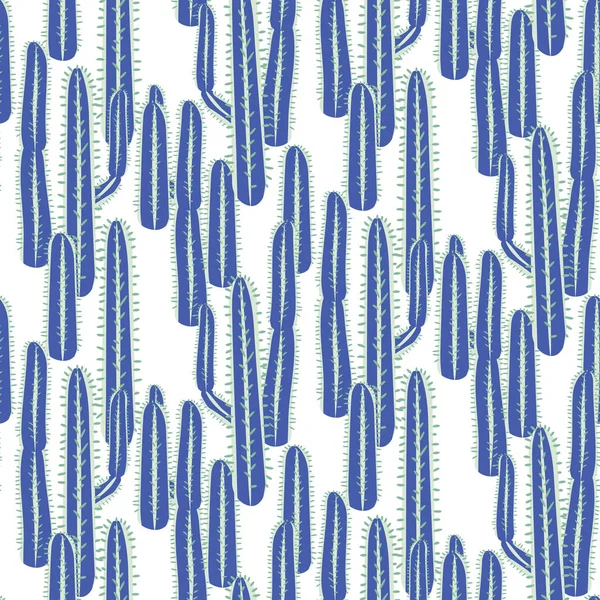 青色の長いサボテンの植物は、シームレスなパターンをベクトルします。抽象的な砂漠自然素材印刷. — ストックベクタ
