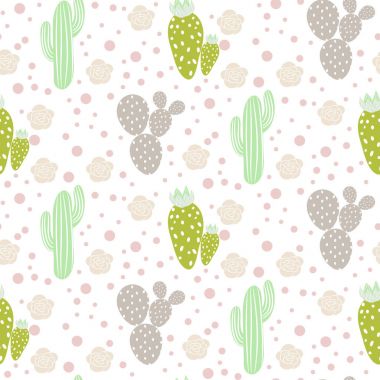 Kaktüs çöl vektör seamless modeli. Yeşil ve gri doğa kumaş baskı doku.