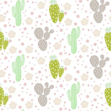 Cactus desert vector seamless pattern. Green and grey nature fabric print texture. clipart