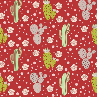 Cactus desert vector seamless pattern. Green and grey nature fabric print texture. clipart