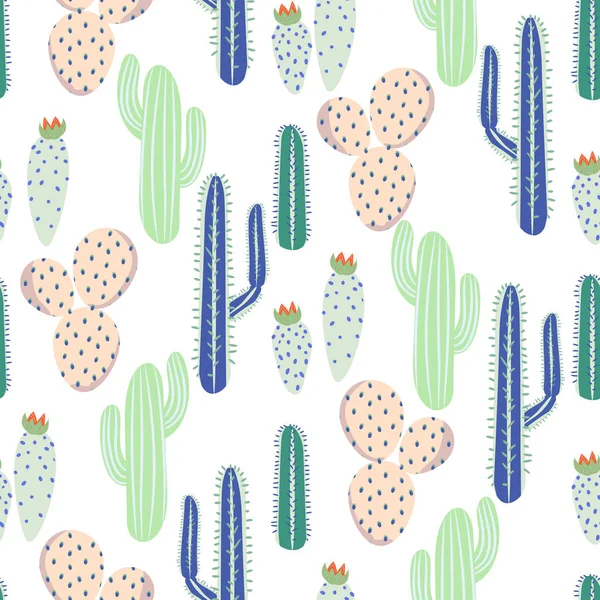 Various cacti desert vector seamless pattern. Abstract thorny plants nature fabric print. — Stock Vector