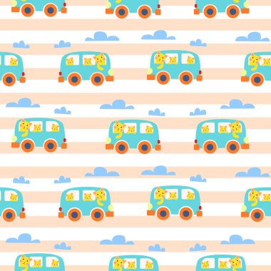 Hipster van vektör çizim çocuk giyim için kedi ailesi.