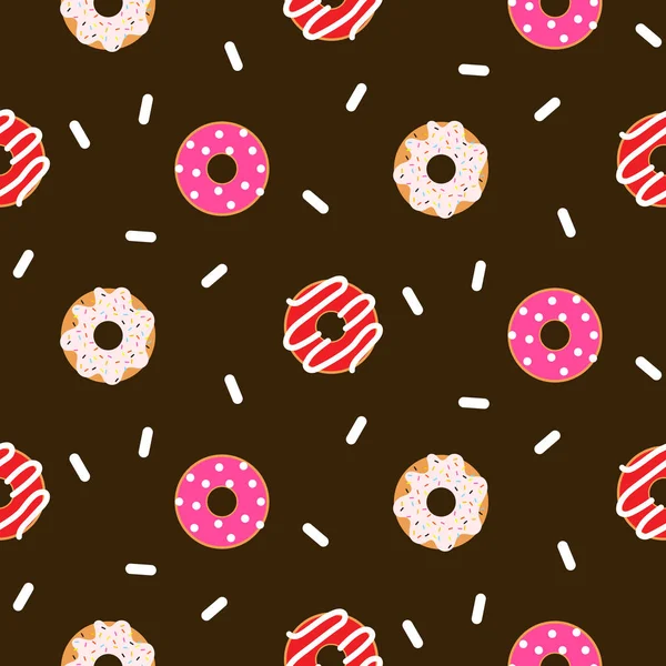 Donut rosa esmaltado patrón de vectores de chocolate sin costura . — Archivo Imágenes Vectoriales