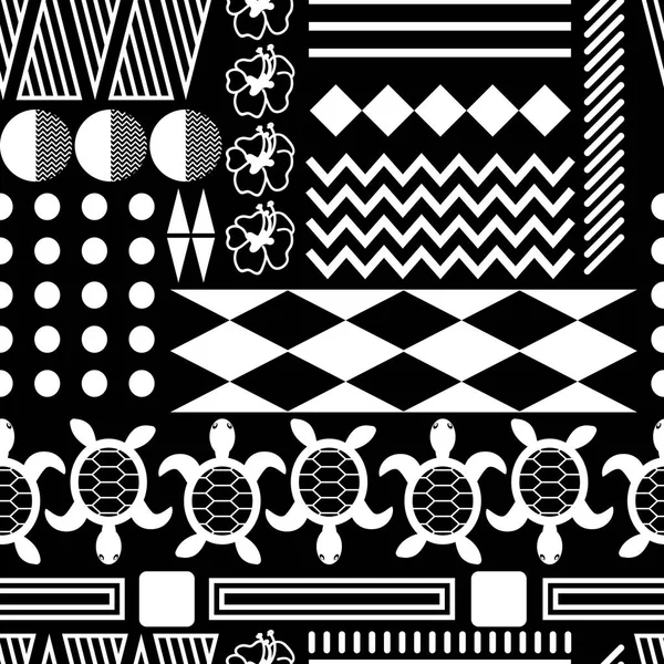 Negro y blanco hawaiano adorno de la cultura patrón de vectores sin costuras . — Vector de stock