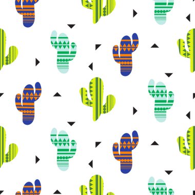 Kaktüsler kabile vektör seamless modeli. Meksika tarzı renk kaktüsler Tekstil baskı.