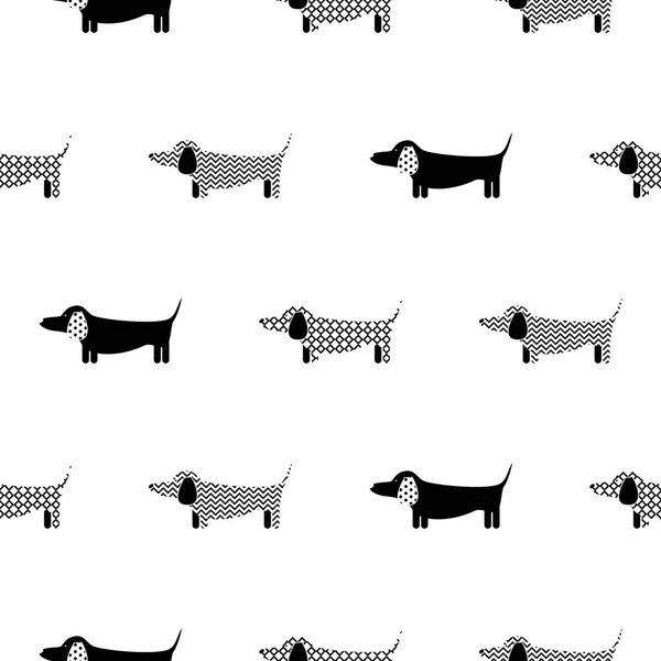 German badger-dog silhouette seamless vector monochrome pattern. — Stock Vector