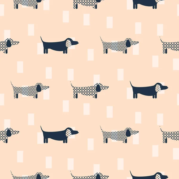 Dachshund chien scandinave vecteur sans couture pêche motif coloré . — Image vectorielle