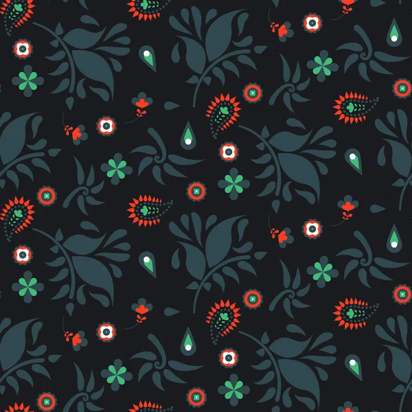 Paisaje floral azul oscuro vector patrón . — Archivo Imágenes Vectoriales