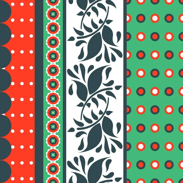 Modèle vectoriel floral folklorique rouge et vert sans couture . — Image vectorielle