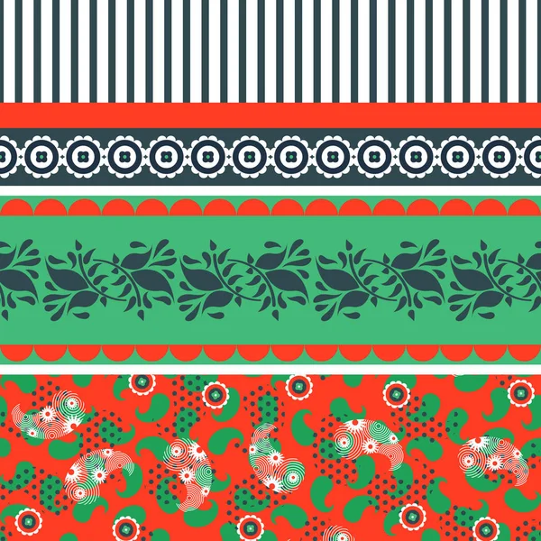 Patrón vectorial folk floral rojo y verde sin costuras . — Archivo Imágenes Vectoriales