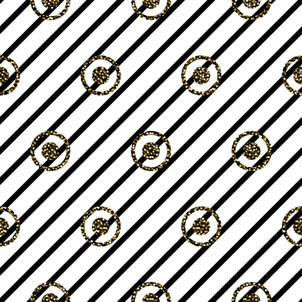 Seamless kringen en strepen zwart-wit patroon. — Stockvector