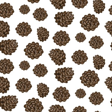 Çam kozalakları sorunsuz vektör beyaz arka plan deseni.