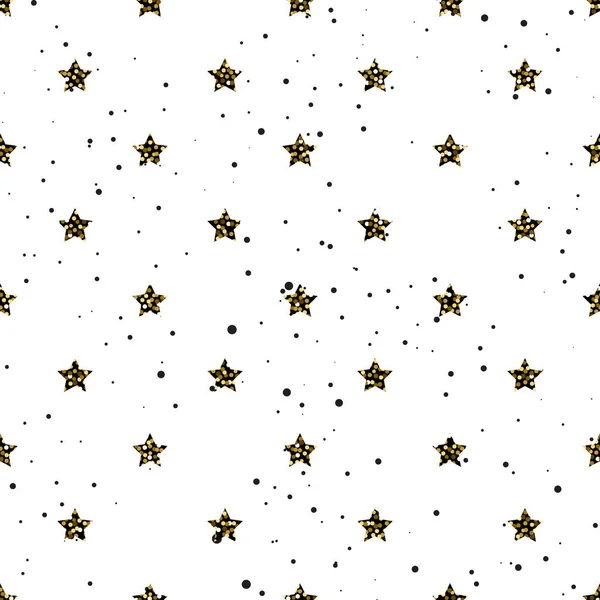 Зоряна форма блискітки золотий, чорно-білий безшовний візерунок . — стоковий вектор