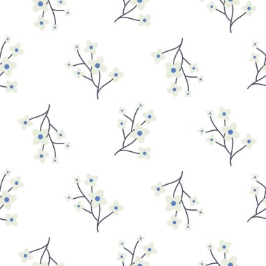 Basit kiraz dallar mavi sorunsuz vektör desen.