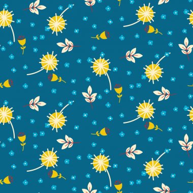 Çayır vintage çiçekler ve sorunsuz vektör desen şubeleri.