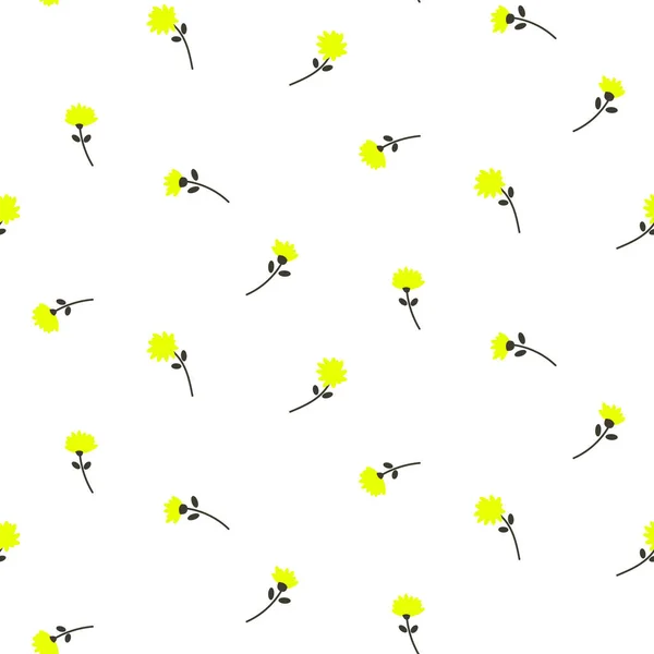 Bonito amarelo dandelion flores padrão vetor sem costura . — Vetor de Stock