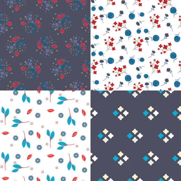 Millefleur fleurs et motif vectoriel géométrique sans couture ensemble . — Image vectorielle