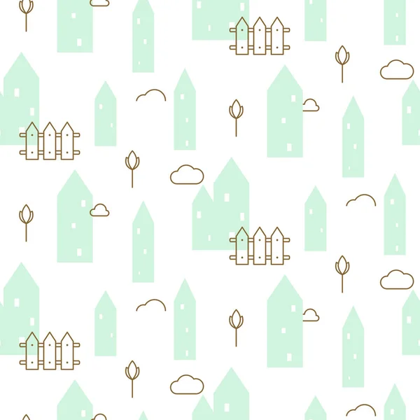 Pastel mint houses baby fabric seamless vector pattern. — Stock Vector