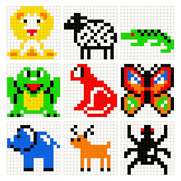 Piksel sanat hayvanlar vektör set.