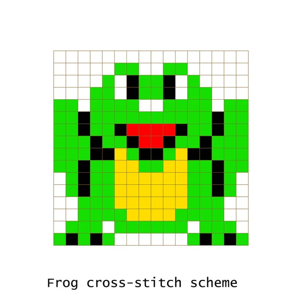 クロスステッチ ピクセル アート カエル動物ベクトルを設定. — ストックベクタ