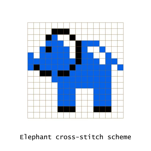 Kreuzstich-Pixel-Kunst Elefantenvektorset. — Stockvektor