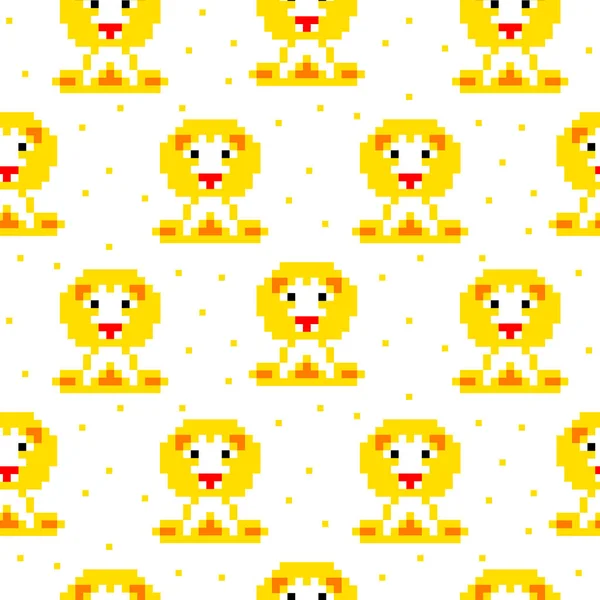 Sarı aslan piksel sanat Dikişsiz desen çizgi film.