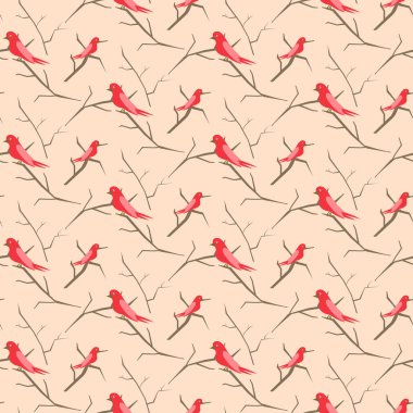 Kuşlarda dalları pembe sevimli model sorunsuz vektör.