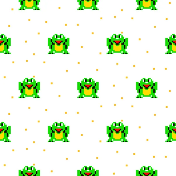 Sapo verde desenho animado pixel arte sem costura padrão . — Vetor de Stock