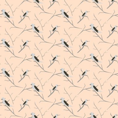 Kuşlarda dalları hafif pembe sevimli model sorunsuz vektör.