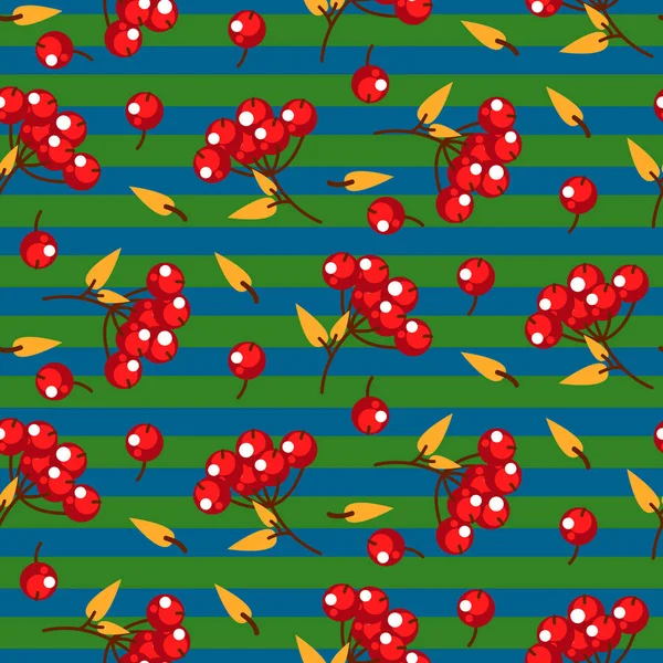 Горобина Беррі і листя безшовні смугастий вектор візерунком. — стоковий вектор