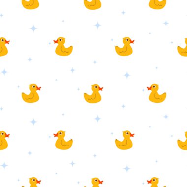 Sevimli ördekler float gölet beyaz sorunsuz vektör desen.