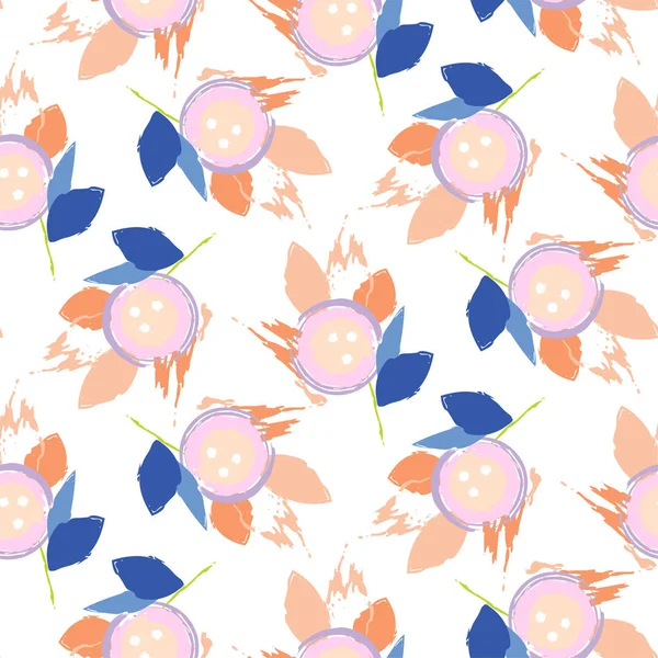 Πινελιάς λουλούδια ροζ και μπλε λουλουδάτο μοτίβο θηλυκή απρόσκοπτη διάνυσμα. — Διανυσματικό Αρχείο