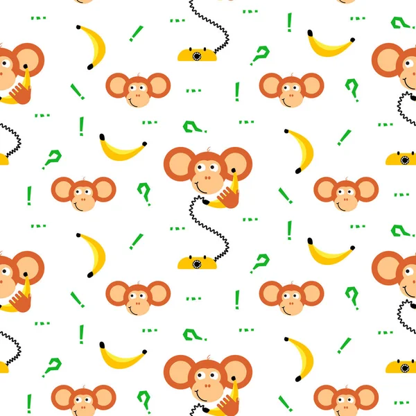 Niño mono con patrón de vector sin costuras de plátano para impresión textil . — Vector de stock