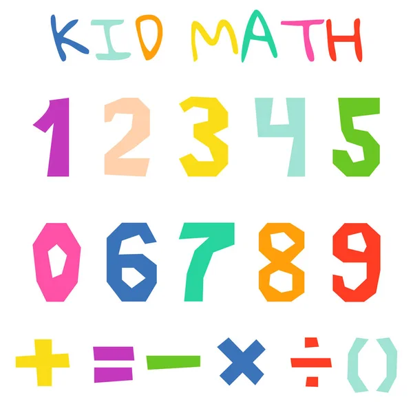 Kid math cijfers en tellen heldere tekenen vector geïsoleerd. — Stockvector