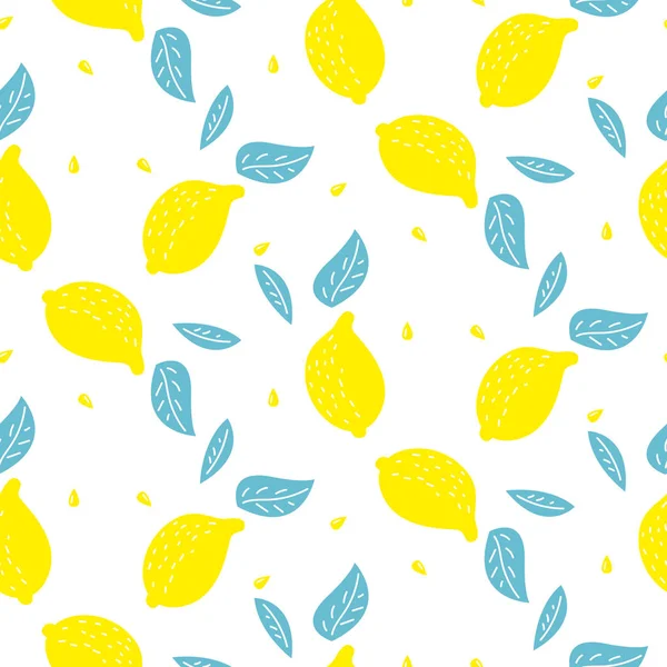 Bright summer juicy lemon cartoon seamless pattern. — Stock Vector