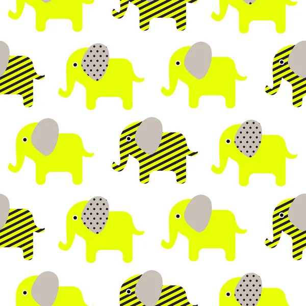 Mignon éléphant dessin animé néon vert bébé motif sans couture . — Image vectorielle