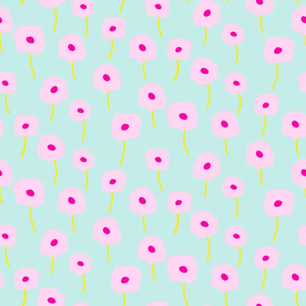 Teder roze klaproos licht blauw naadloze eenvoudig patroon. — Stockvector