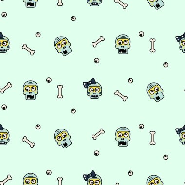 Zombi kafası güzel çift Dikişsiz desen çizgi film.