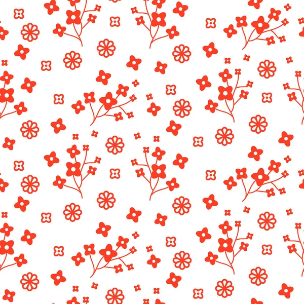 Tiny rojo color floral sin costura patrón de vector simple . — Archivo Imágenes Vectoriales
