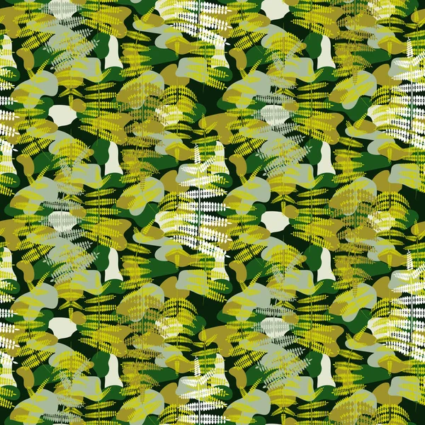 迷彩斑点和蕨类叶子绿色无缝向量模式. — 图库矢量图片
