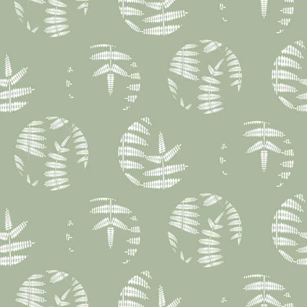 Fern mint green leaves circles seamless vector pattern. — Stock Vector