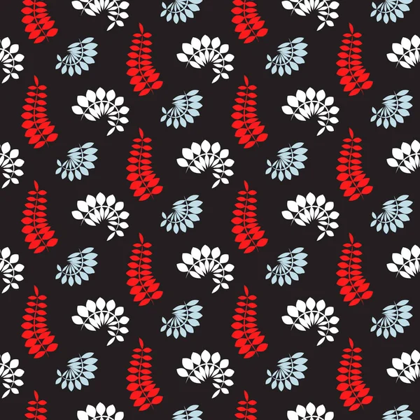 Fougère bleu foncé et rouge feuilles motif vectoriel sans couture . — Image vectorielle