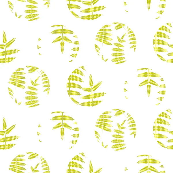 Fern green leaves circles seamless vector pattern. — Stock Vector