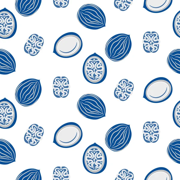 Blue stylized walnut vector seamless pattern. — Stock Vector